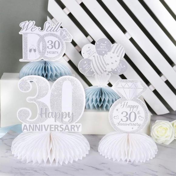 30th Anniversary Party Decorations, Silver, Light Blue - Picture 5 of 9